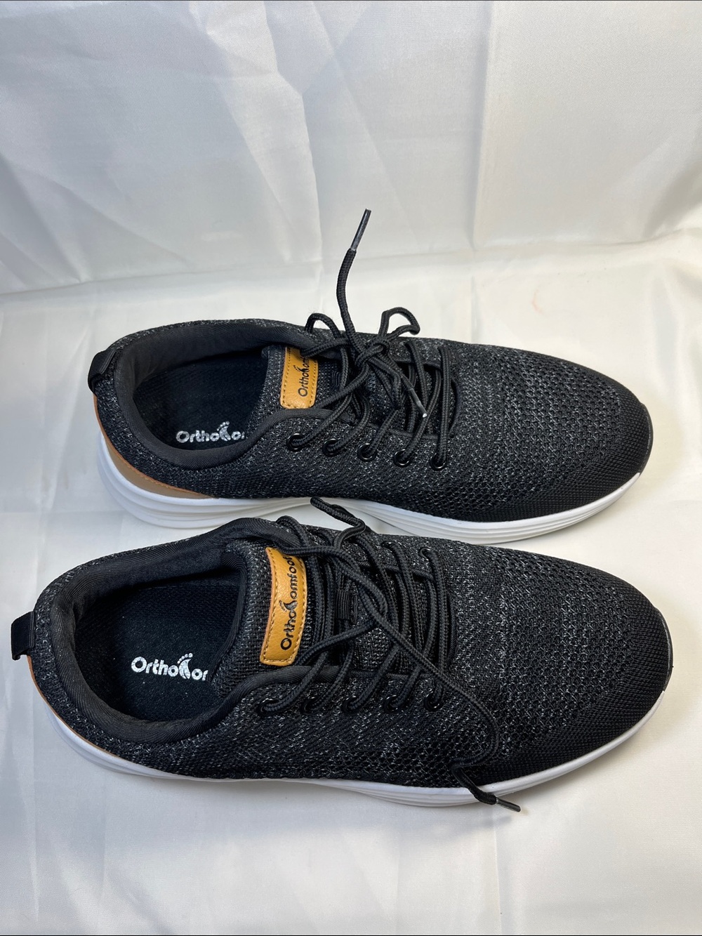 OrthoComfort Men's Black Knit Athletic Lace-Up Sneakers